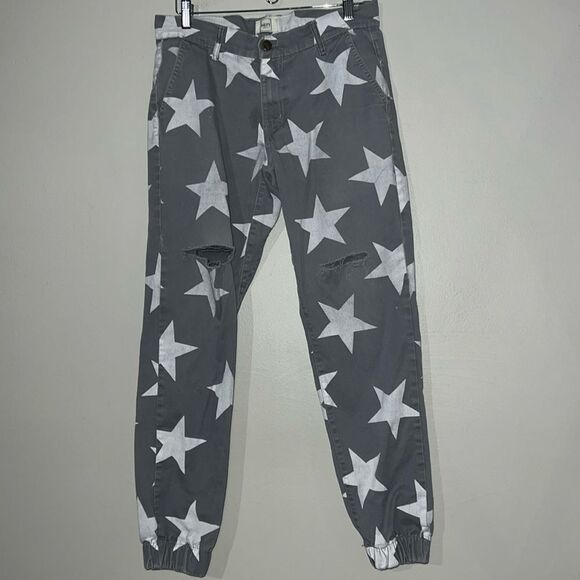 Heft size 32 men’s star pattern distressed joggers - Picture 1 of 8